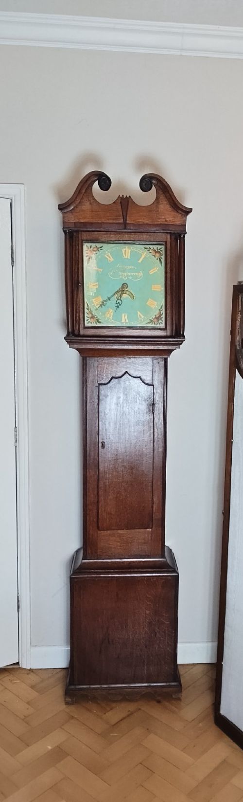 Small Georgian Oak Grandfather Longcase Clock Duck Egg Blue