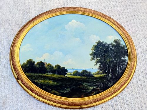 Vintage Oil on Canvas Sea View - Oval