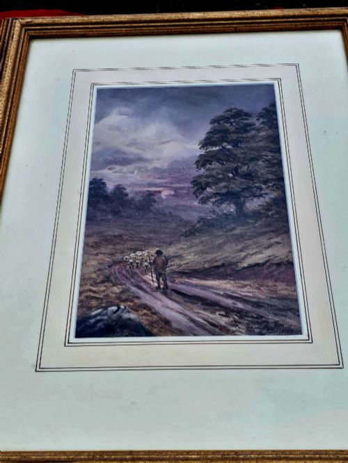 Circa 1900 Watercolour Ej Letheren Herding Sheep to Market