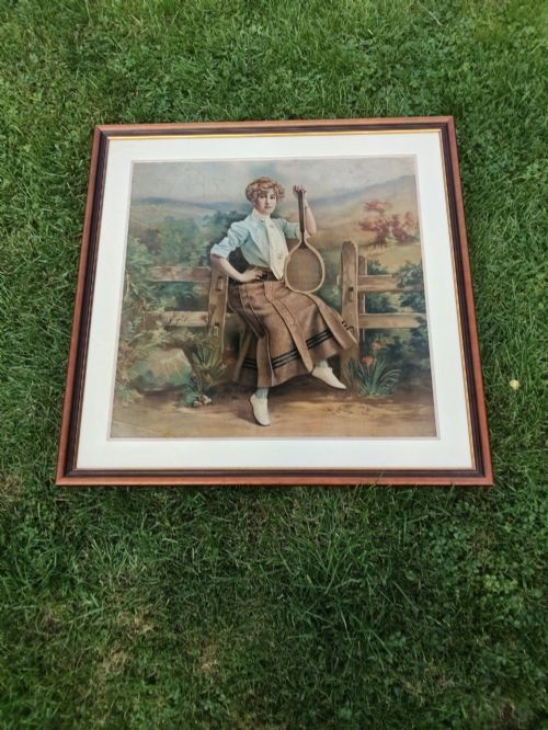 Edwardian Lady Tennis Player Tapestry - Frame & Glazed