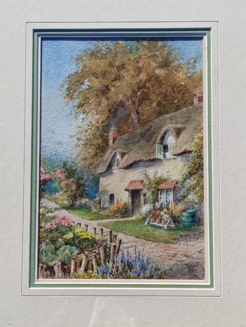 Country Thatched Cottage Watercolour K. Howitt