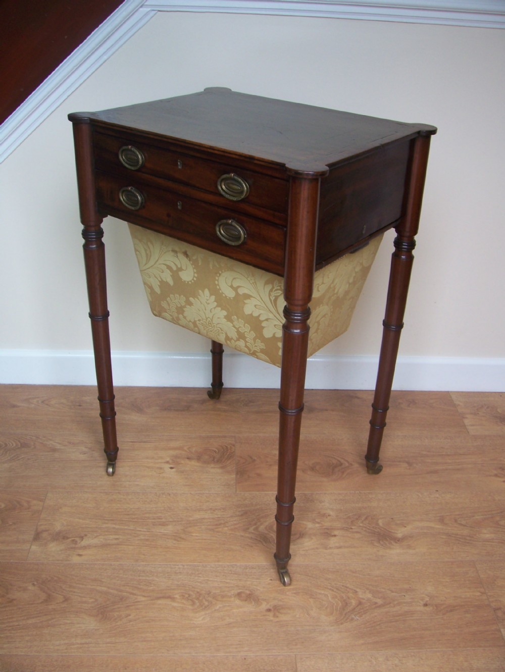 C19TH MAHOGANY WORK LAMP TABLE WITH 2 DRAWERS AND WOOL BOX