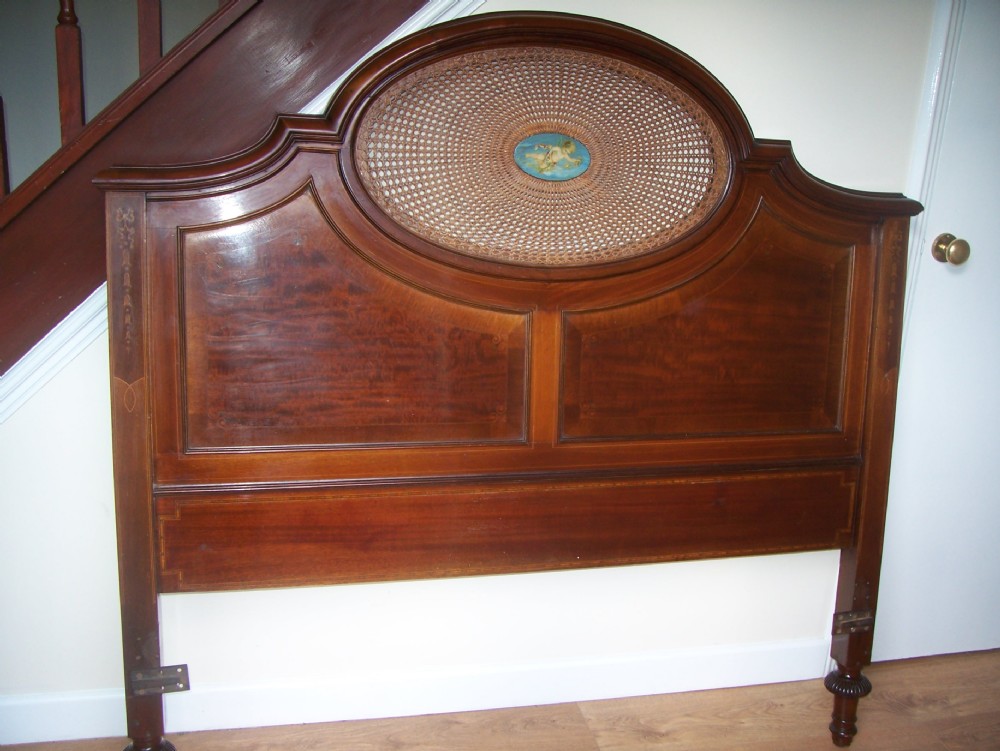 STUNNING C19TH INLAID MAHOGANY DOUBLE BED HEADBOARD