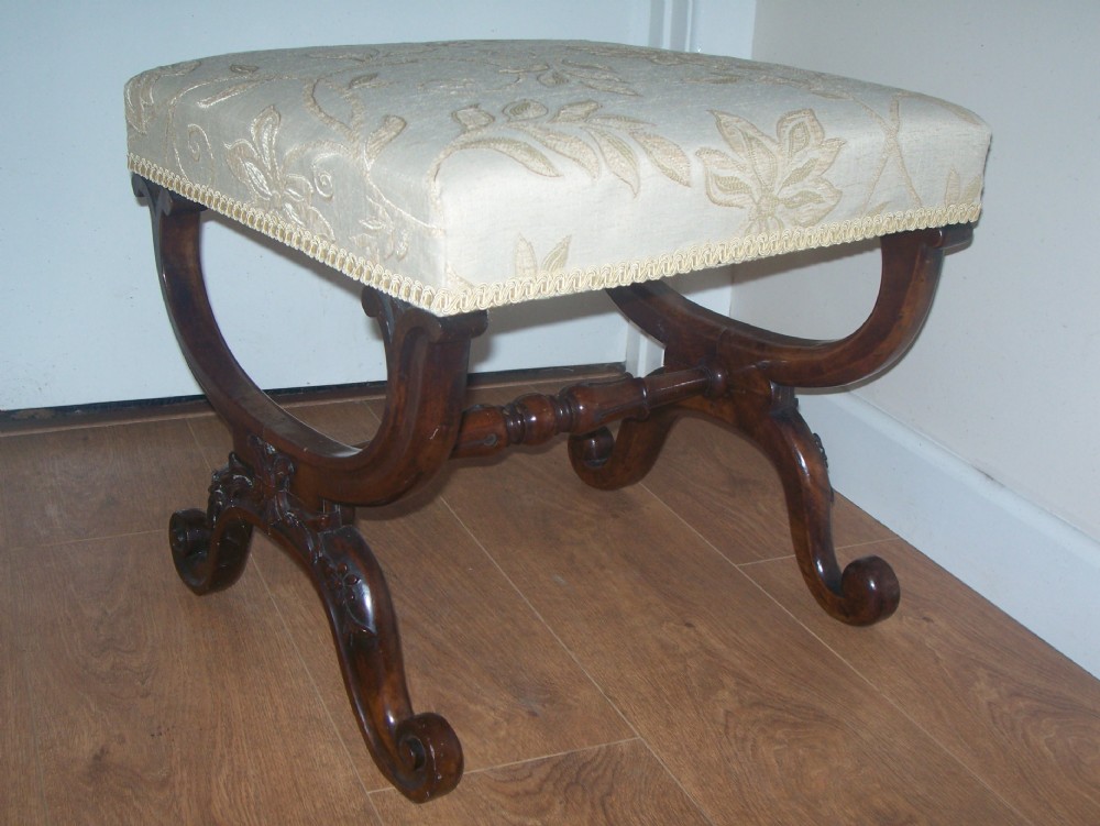 EARLY VICTORIAN WALNUT FRAMED STOOL C1840