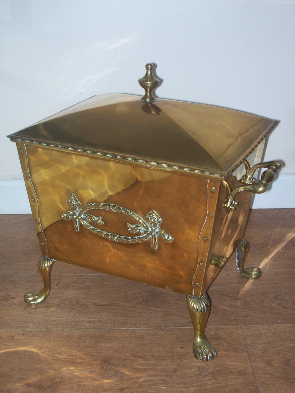 GEO II STYLE BRASS SARCOPHAGUS COAL BOX