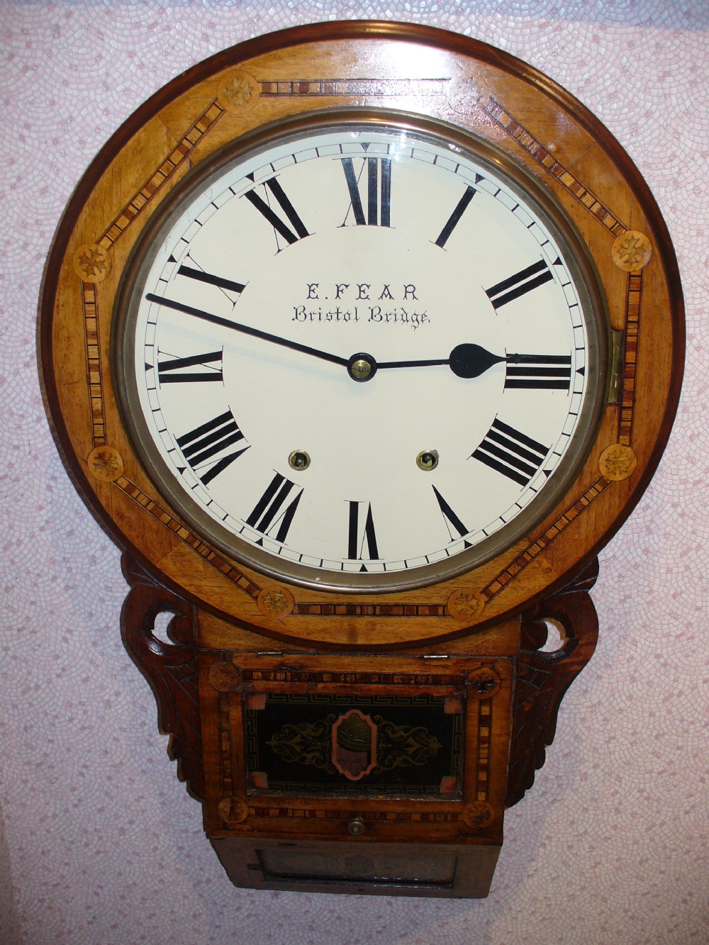 TUNBRIDGEWARE INLAID WALL CLOCK BY EDWIN FEAR AN IMPORTANT CLOCKMAKER FROM BRISTOL - 1842-98