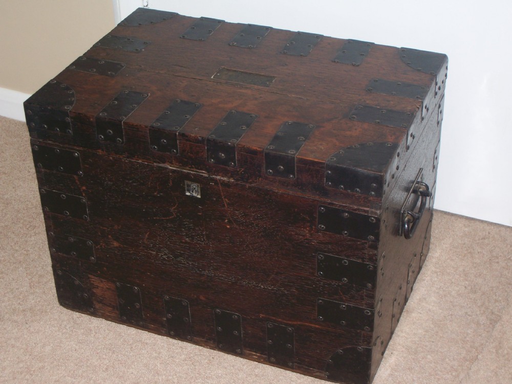 VICTORIAN OAK METAL BOUND SILVER CHEST