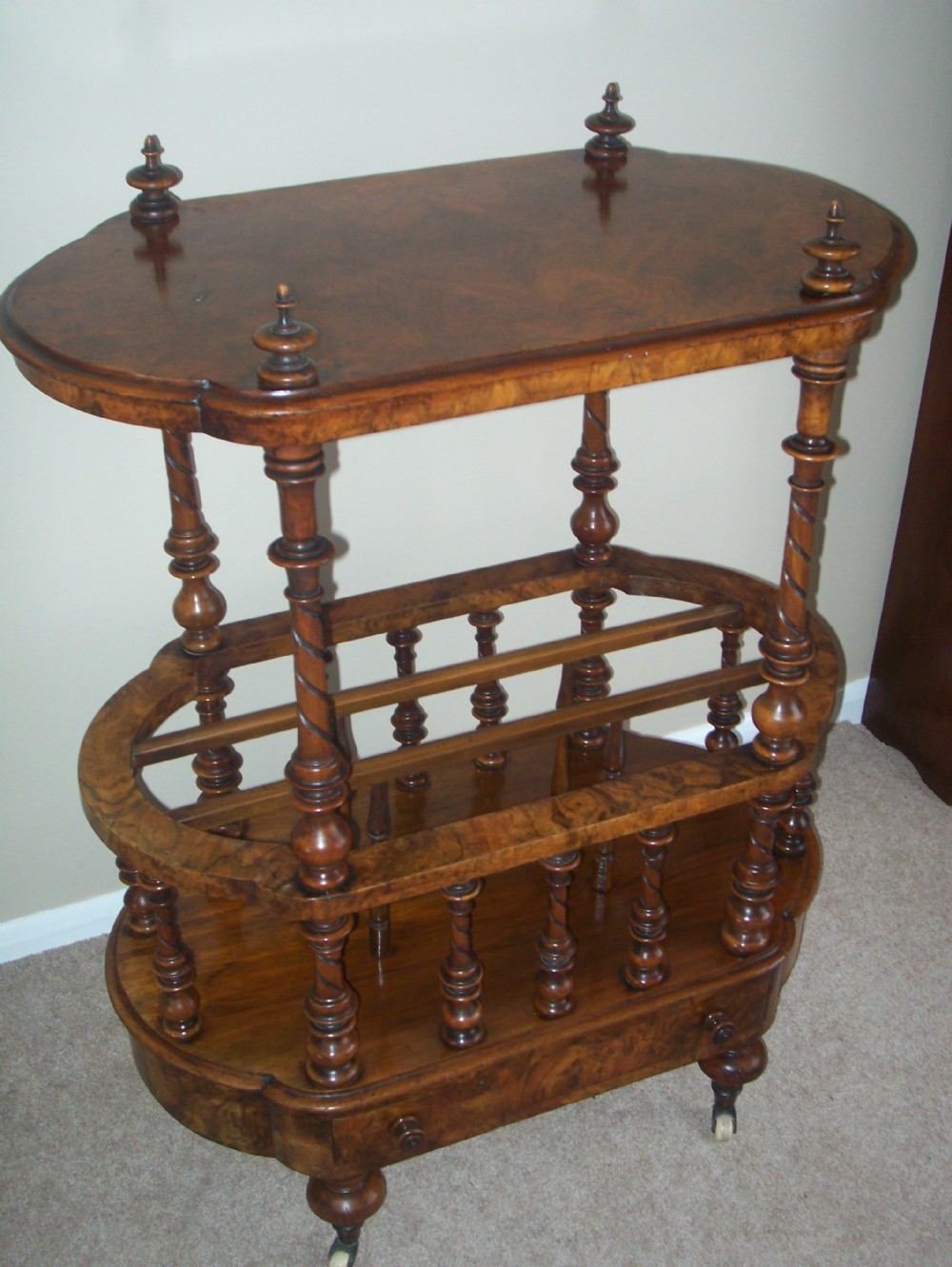 VICTORIAN WALNUT CANTERBURY  WHATNOT
