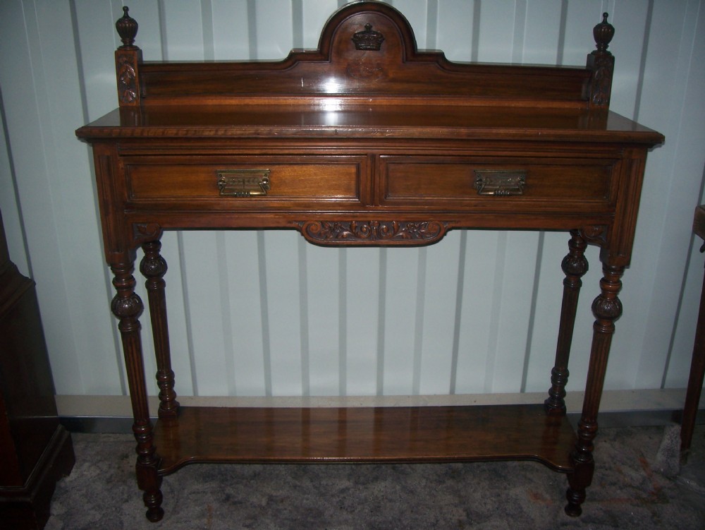 MAHOGANY NARROW HALL TABLE STAMPED MAPLE&CO