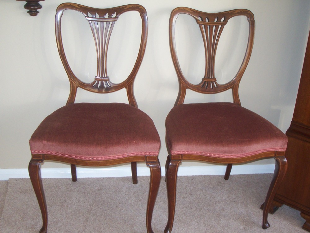 PRETTY PAIR EDWARDIAN INLAID MAHOGANY CHAIRS