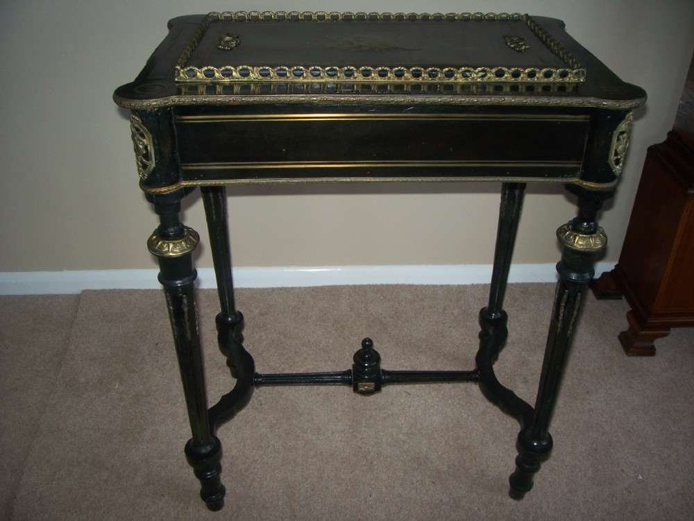 C19 FRENCH EBONISED BRASS INLAID JARDINIERE PLANTER ORIGINAL LINER