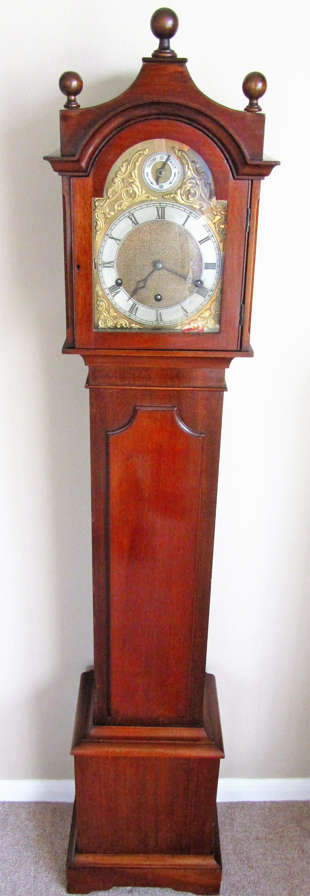 STUNNING MUSICAL MINIATURE LONGCASE OR GRAND-DAUGHTER CLOCK. CIRCA 1900. Delivery & Set Up Service Available