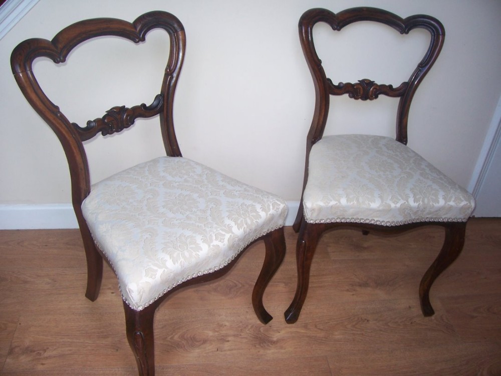 Pair Victorian rosewood balloon back upholstered chairs