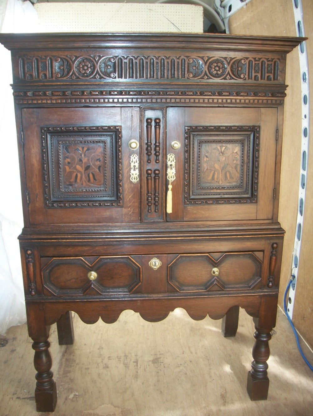 Oak livery cabinet on stand