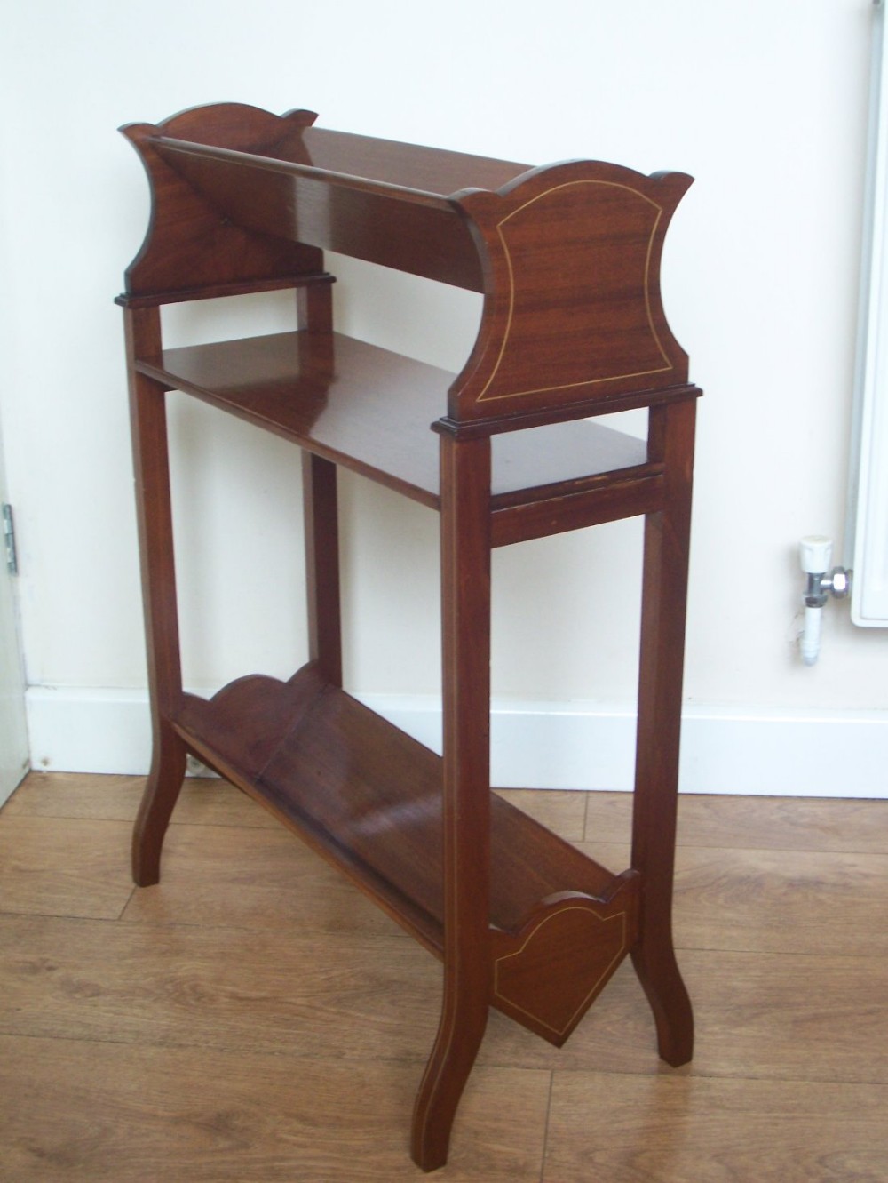 Antique mahogany book trough table shelf