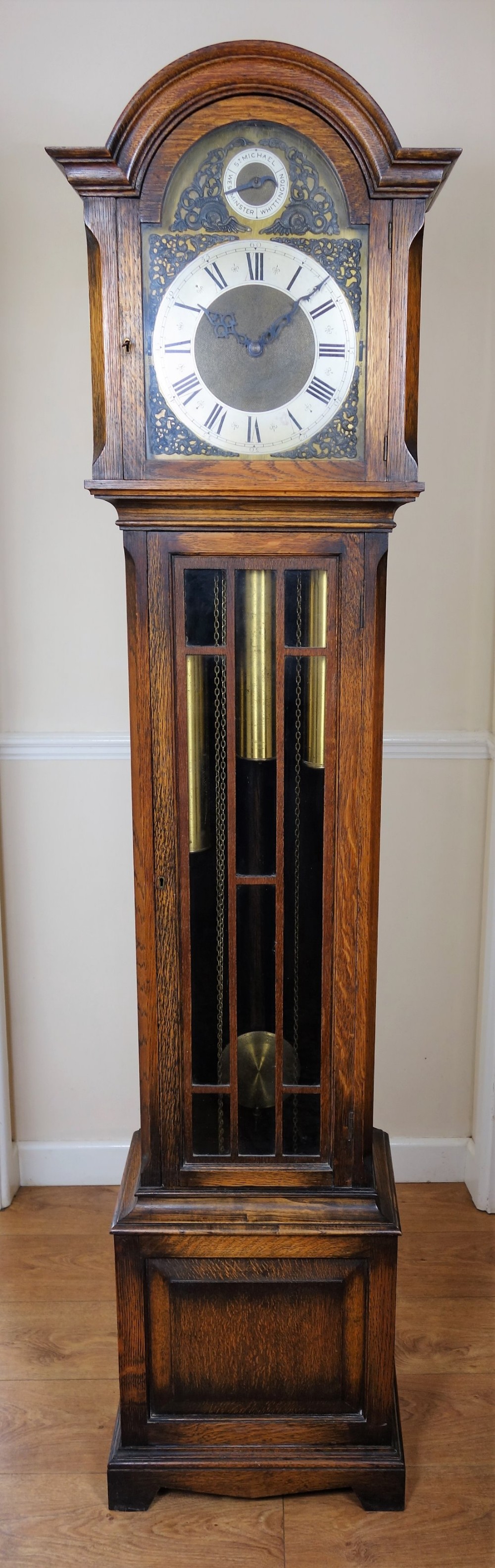12 Gong Triple Weight Musical Oak Grandmother or Grandfather Longcase - Circa 1920