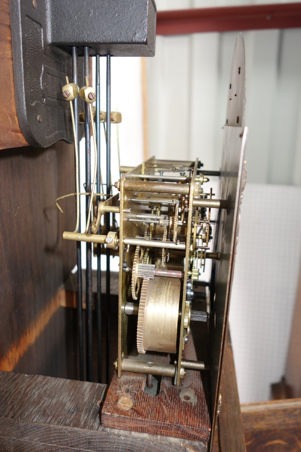 Small Light Oak Jacobean Style Grandfather or Grandmother Longcase - Circa 1920 - Westminster Chimes View VI