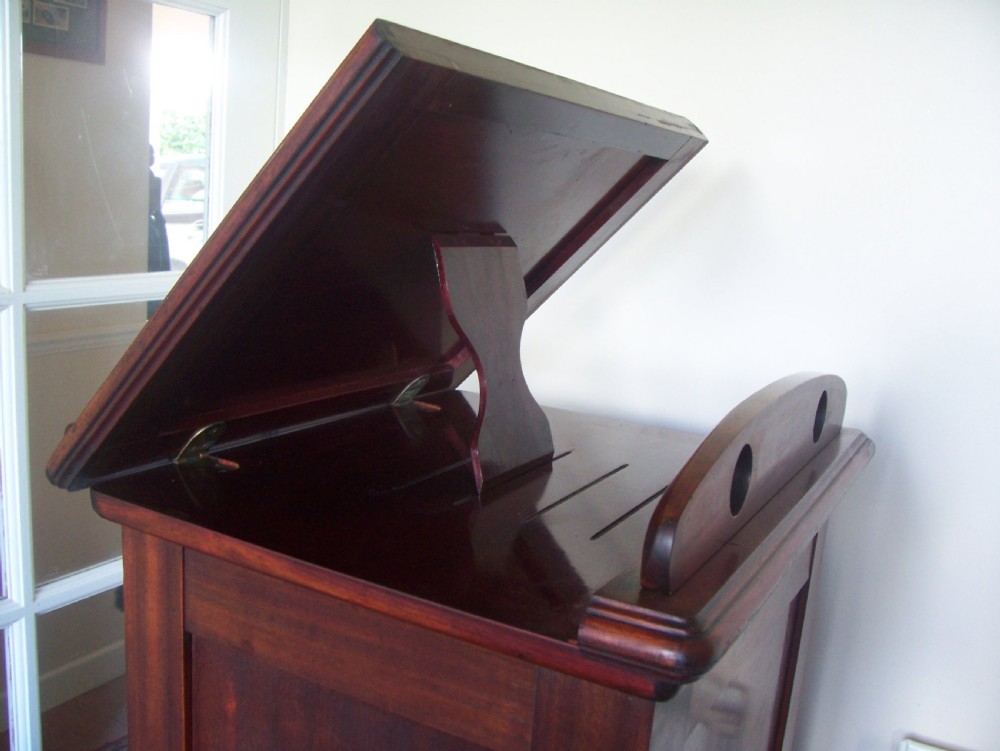 Mahogany tambour front filing sheet music cabinet with hinged easel top View VI