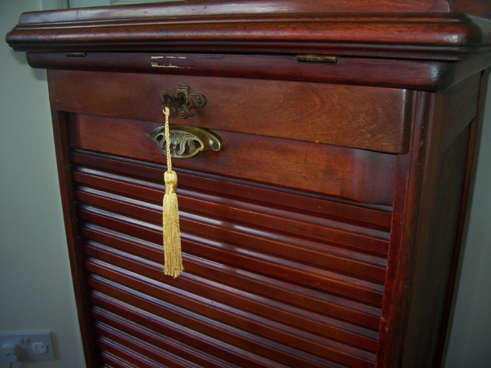 Mahogany tambour front filing sheet music cabinet with hinged easel top View VII
