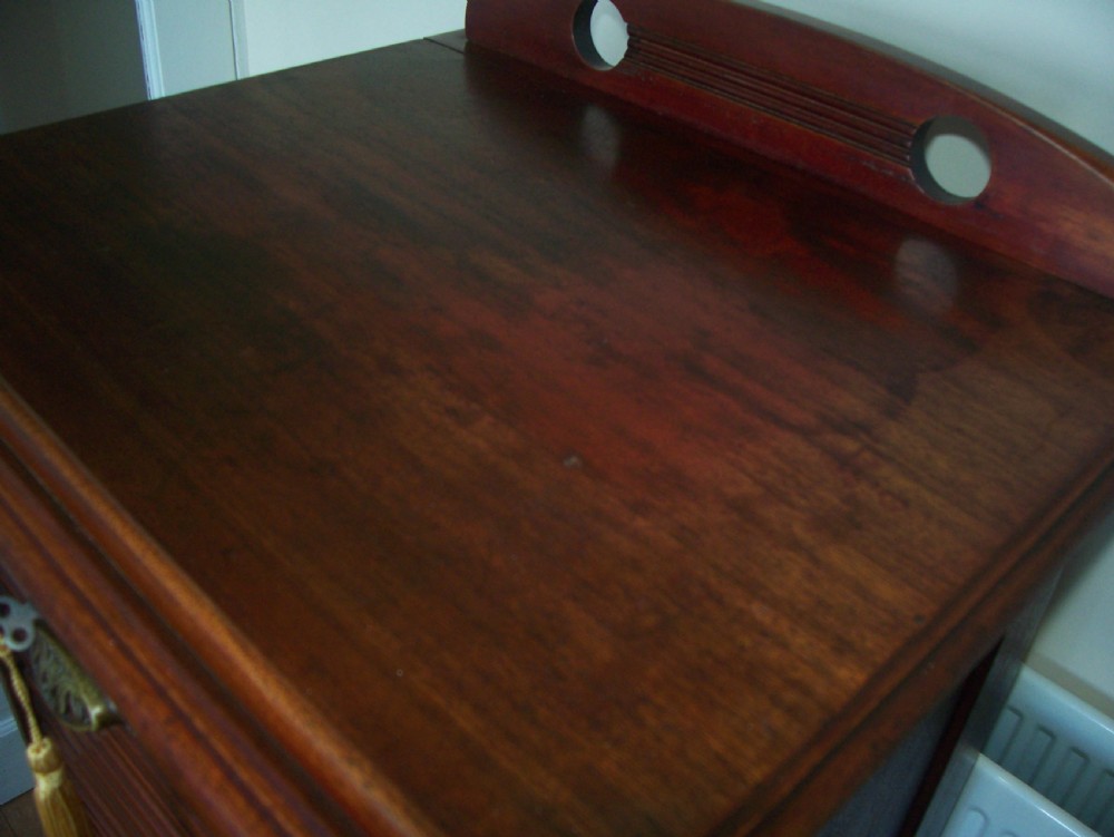 Mahogany tambour front filing sheet music cabinet with hinged easel top View VIII