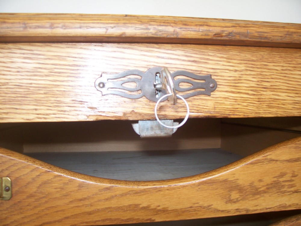 Single Edwardian oak tambour front 9 drawer filing cabinet View VIII