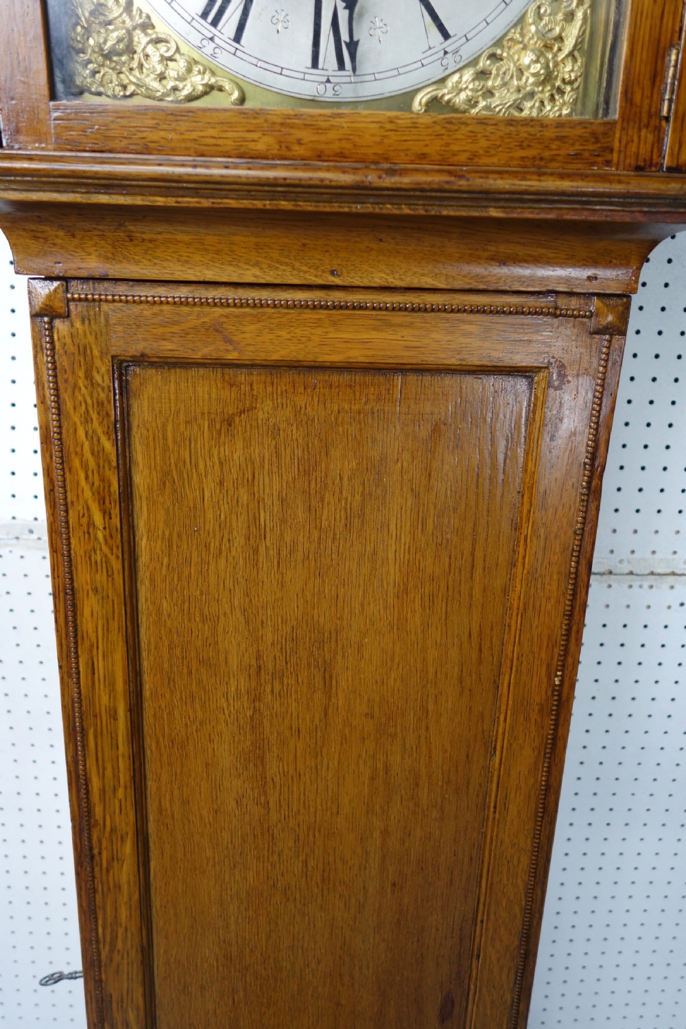 Light Honey Coloured Oak Triple Weight Westminster Chiming Grandmother or Grandfather Longcase Clock - Circa 1920 View V