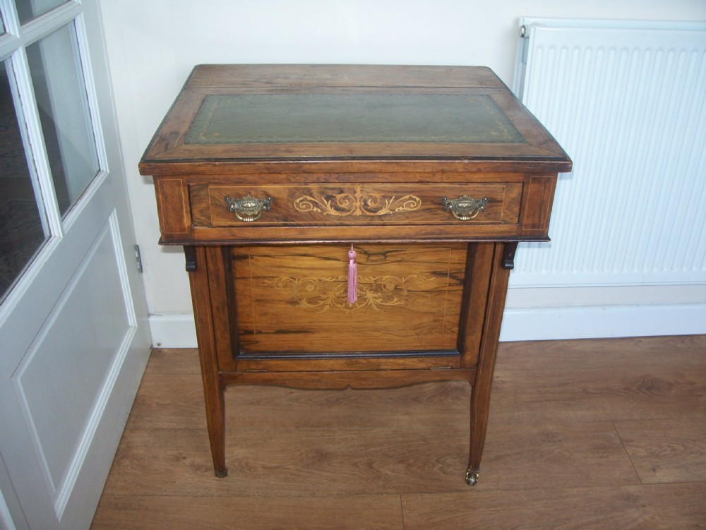 Victorian inlaid rosewood davenport desk with adjustable top View II
