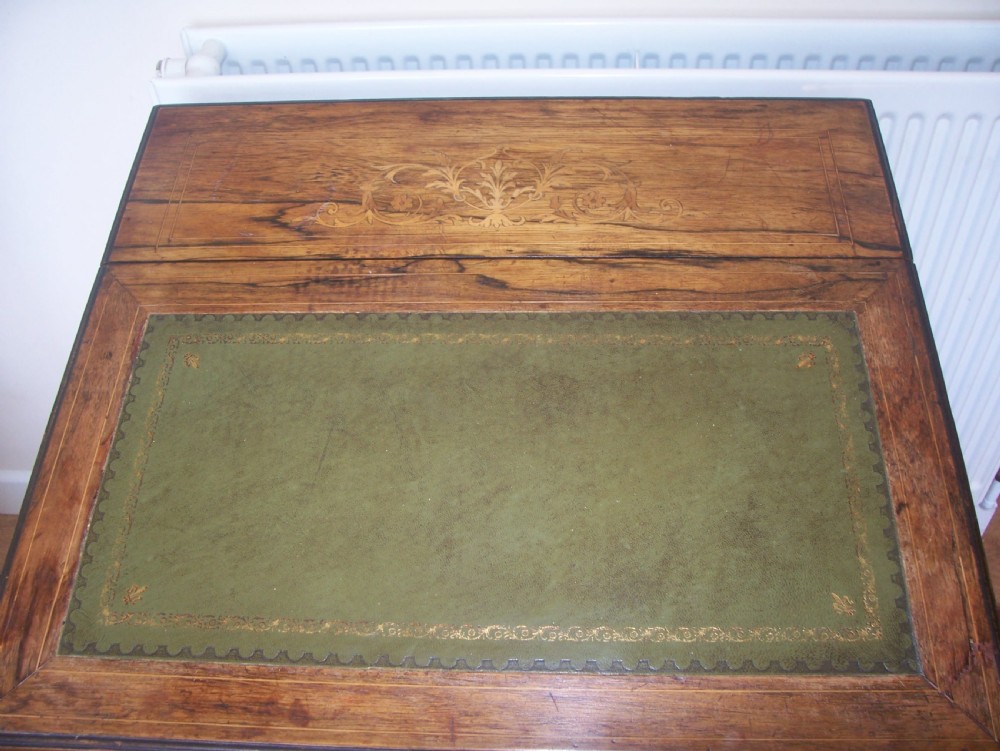Victorian inlaid rosewood davenport desk with adjustable top View X