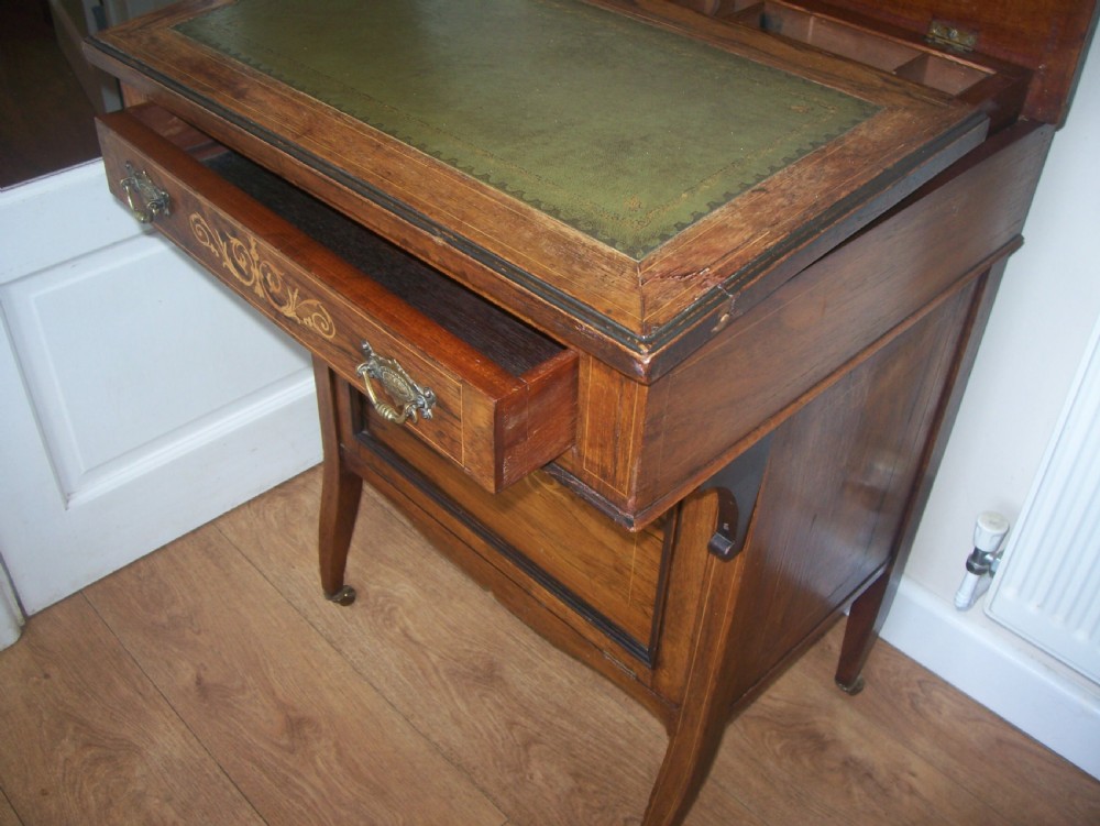 Victorian inlaid rosewood davenport desk with adjustable top View XIII