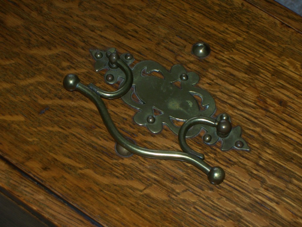 Victorian oak cigar box with brass mounts View VI
