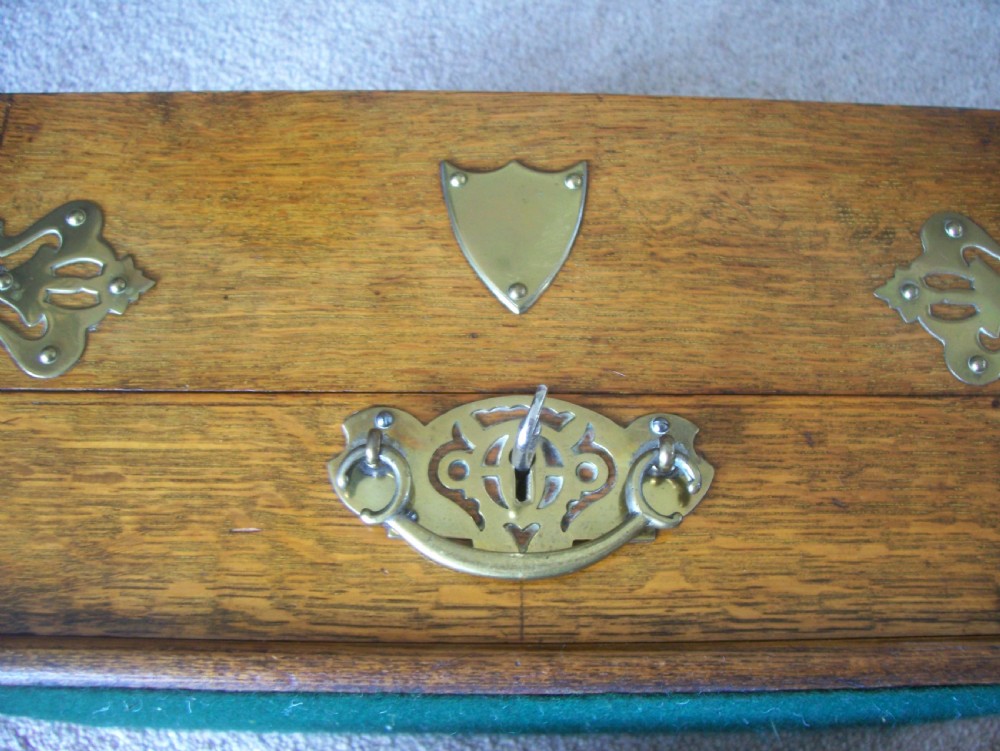 Victorian oak cigar box with brass mounts View VIII