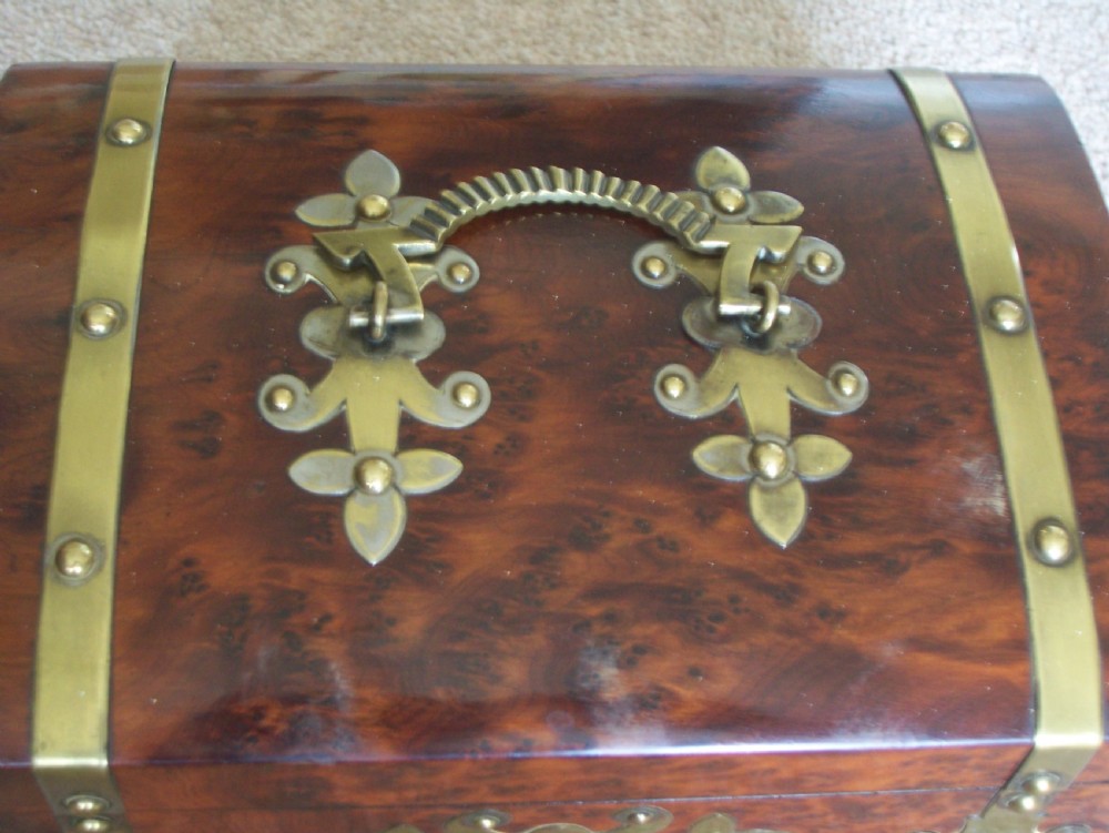 Burr Walnut silk lined low dome sewing or jewellery box  View IV