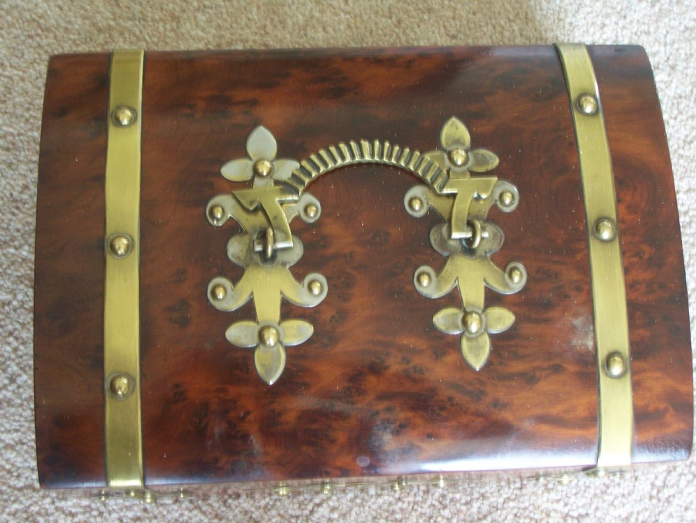 Burr Walnut silk lined low dome sewing or jewellery box  View VII
