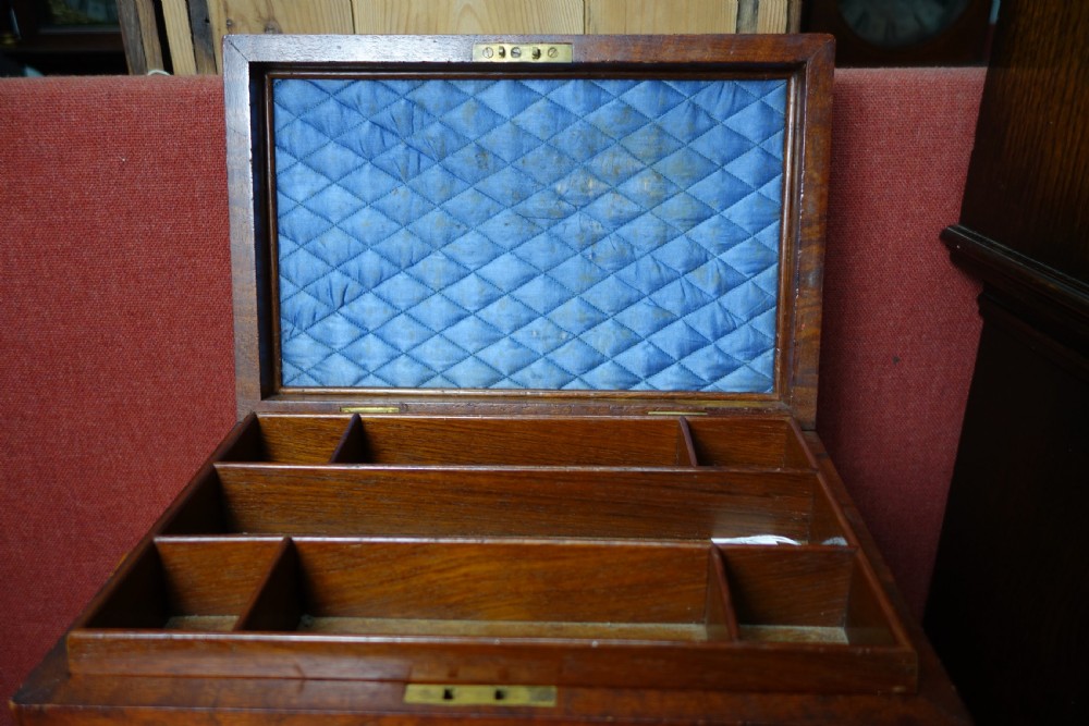 Figured Mahogany Jewelry or Sewing Box with fit out Top Section View II