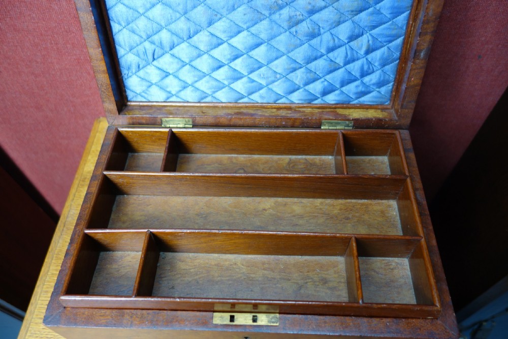Figured Mahogany Jewelry or Sewing Box with fit out Top Section View III
