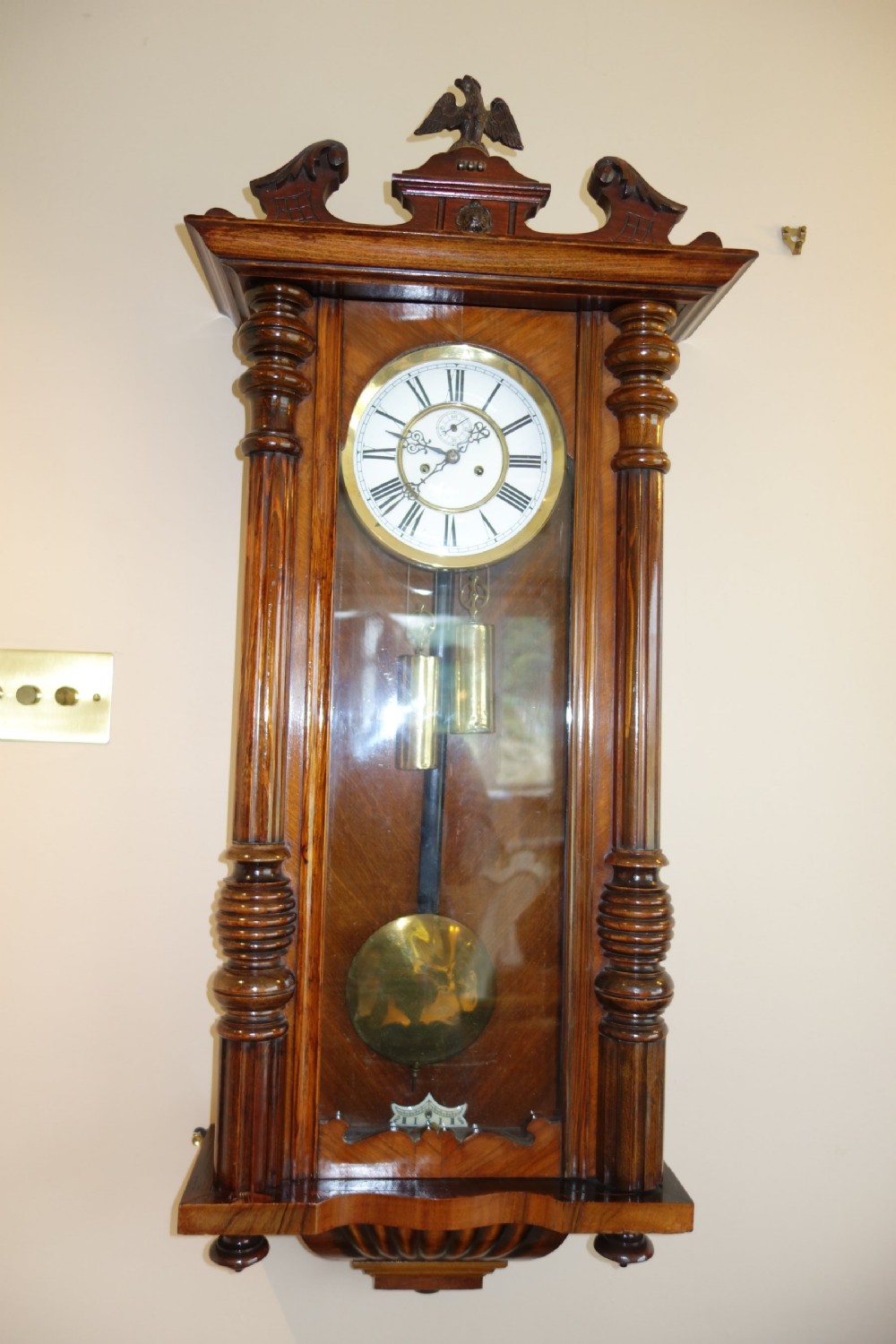 Twin Weight Late 19th C/Early 20th C Walnut Cased Vienna Regulator Style Wall Clock