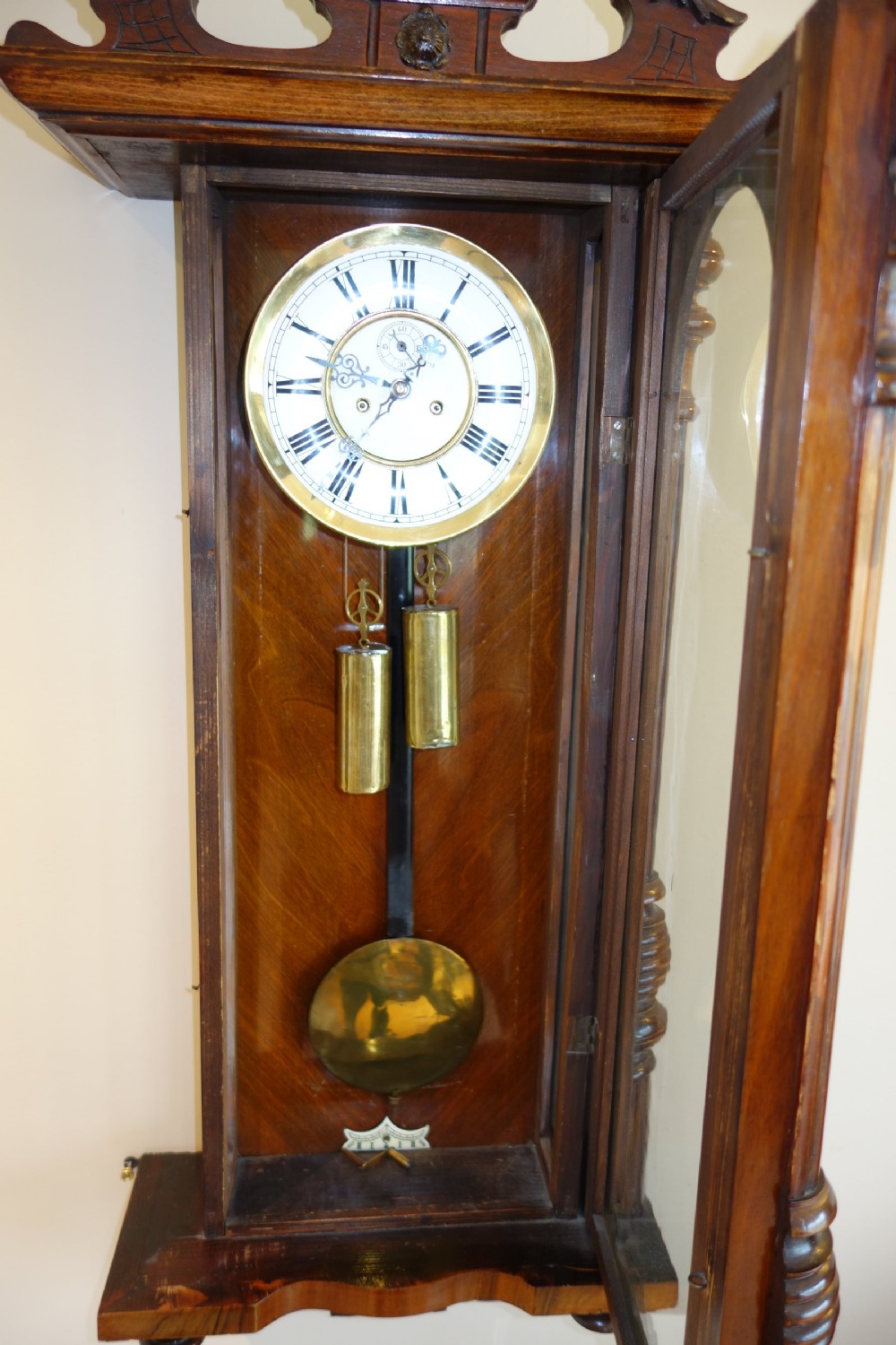 Twin Weight Late 19th C/Early 20th C Walnut Cased Vienna Regulator Style Wall Clock View V