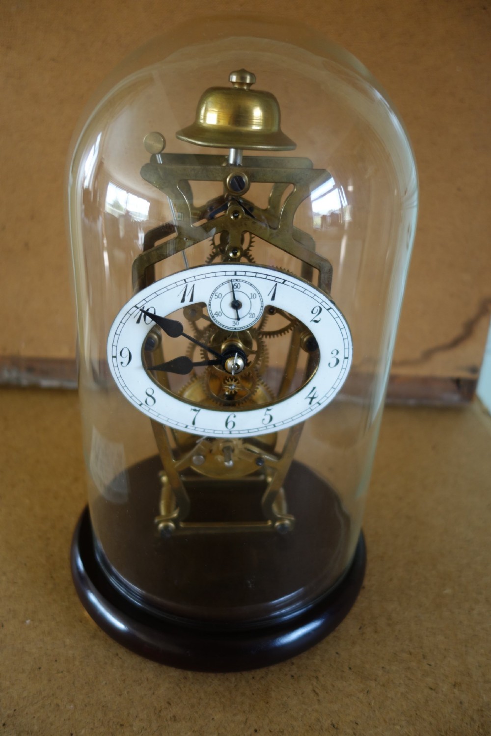 Brass Art Nouveau Skeleton Clock with Passing Strike in Dome View II