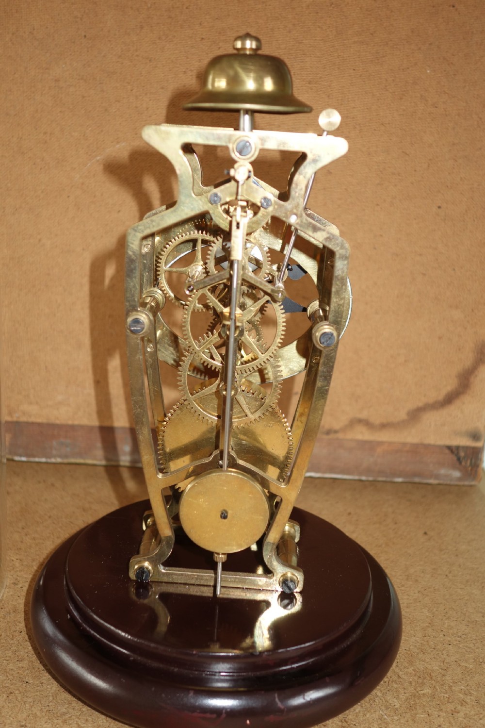 Brass Art Nouveau Skeleton Clock with Passing Strike in Dome View IV