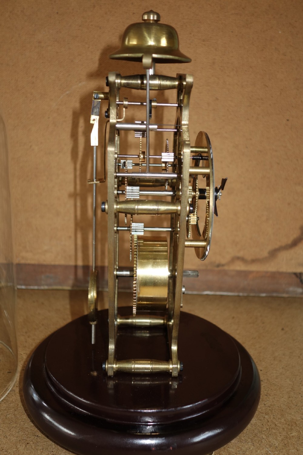 Brass Art Nouveau Skeleton Clock with Passing Strike in Dome View V
