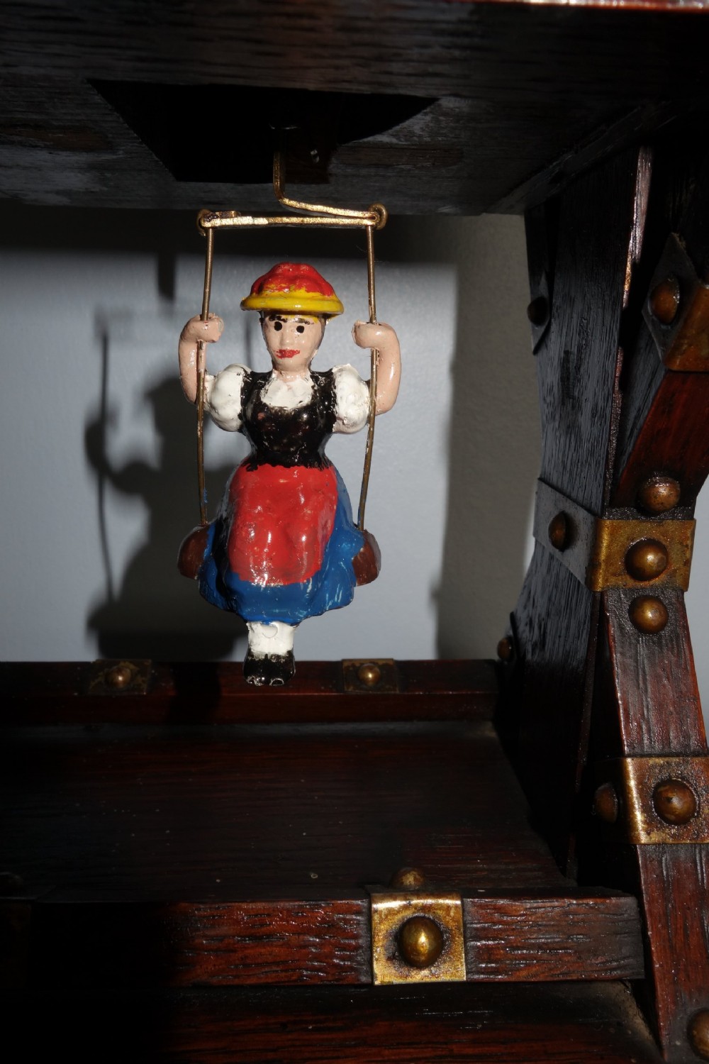 Swinging Maiden Pendulum Automaton Black Forest Junghans  Mantel Wooden Chalet Clock - Late 19th/Early 20th Century View II