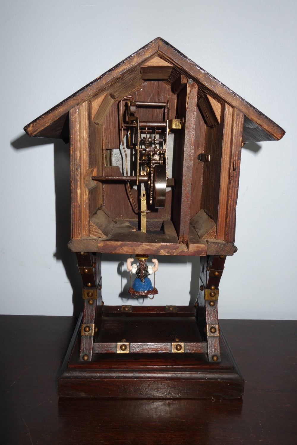 Swinging Maiden Pendulum Automaton Black Forest Junghans  Mantel Wooden Chalet Clock - Late 19th/Early 20th Century View VII