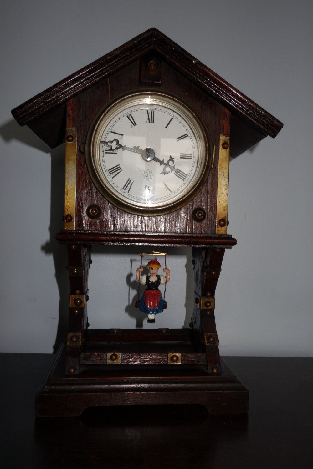 Swinging Maiden Pendulum Automaton Black Forest Junghans  Mantel Wooden Chalet Clock - Late 19th/Early 20th Century View IX