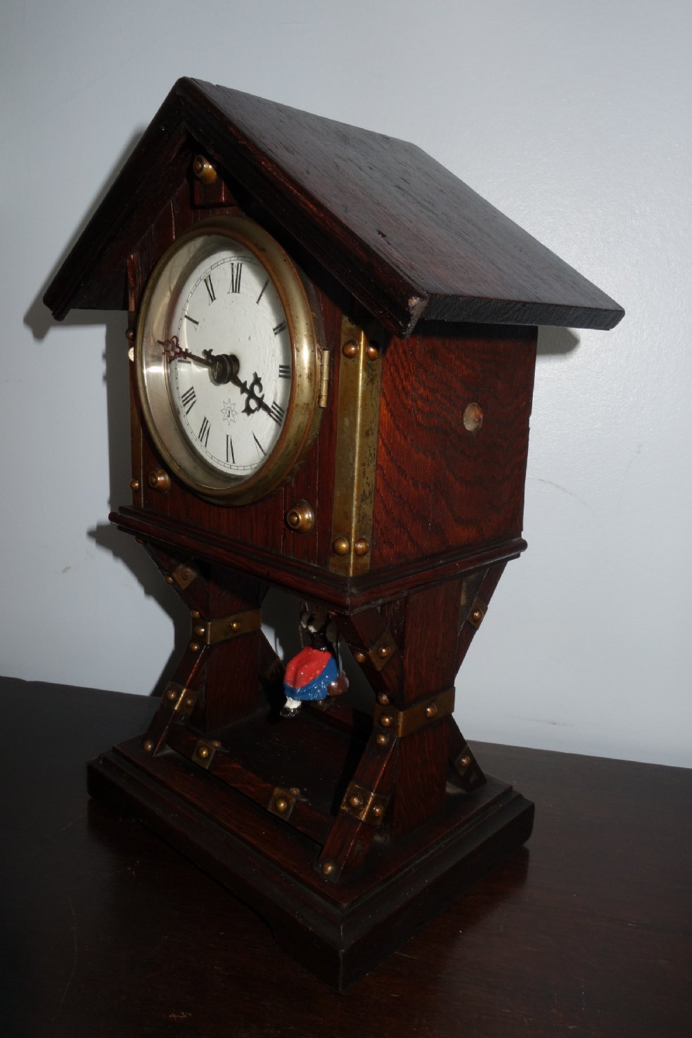 Swinging Maiden Pendulum Automaton Black Forest Junghans  Mantel Wooden Chalet Clock - Late 19th/Early 20th Century View XI