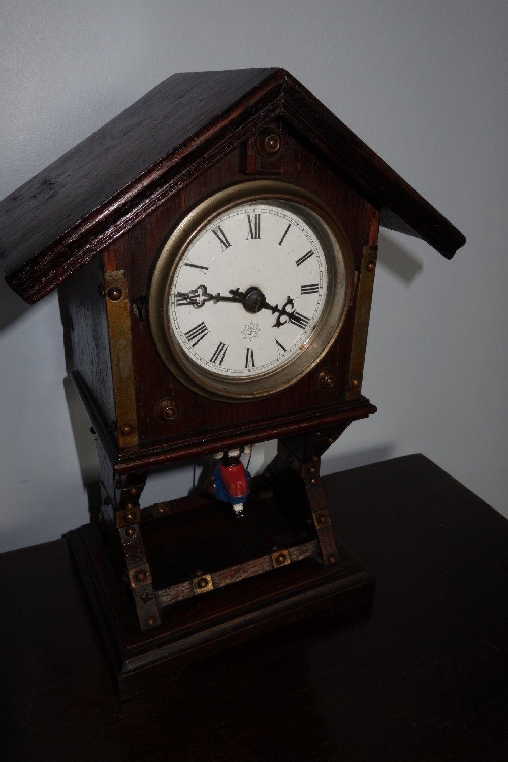 Swinging Maiden Pendulum Automaton Black Forest Junghans  Mantel Wooden Chalet Clock - Late 19th/Early 20th Century View XII
