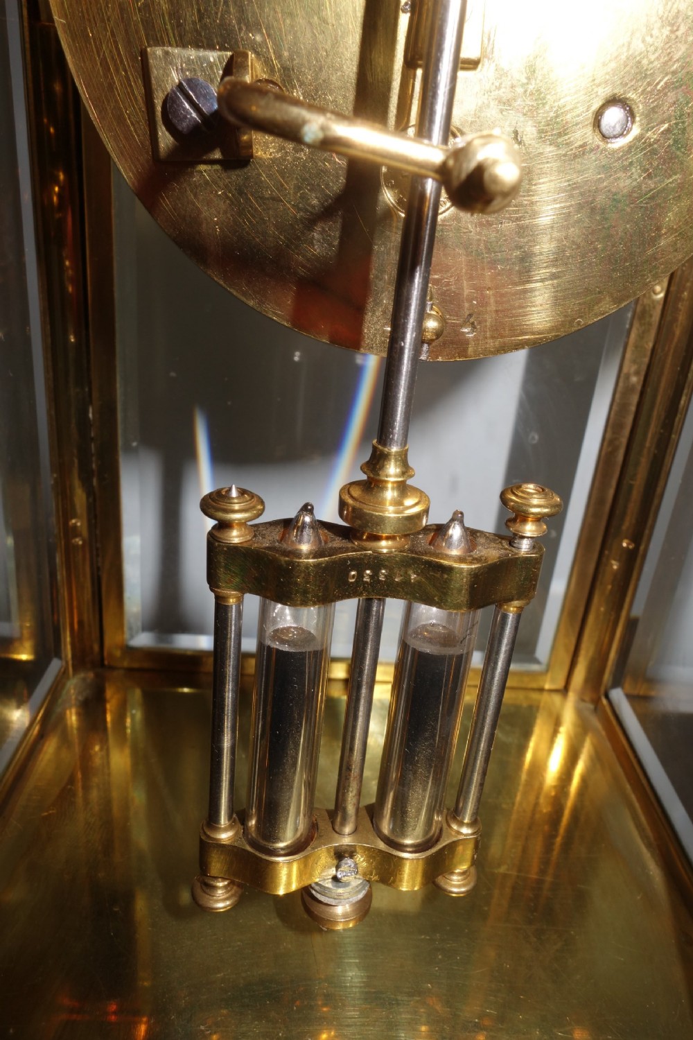 19th C. French Four (4) Glass Bell Striking Mantel Clock with Mercury Filled Pendulum  - Medal D'Honour View V