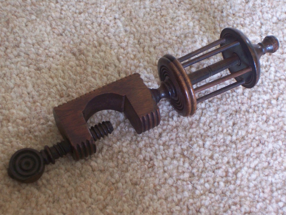 C19th treen cotton winder sewing clamp View V