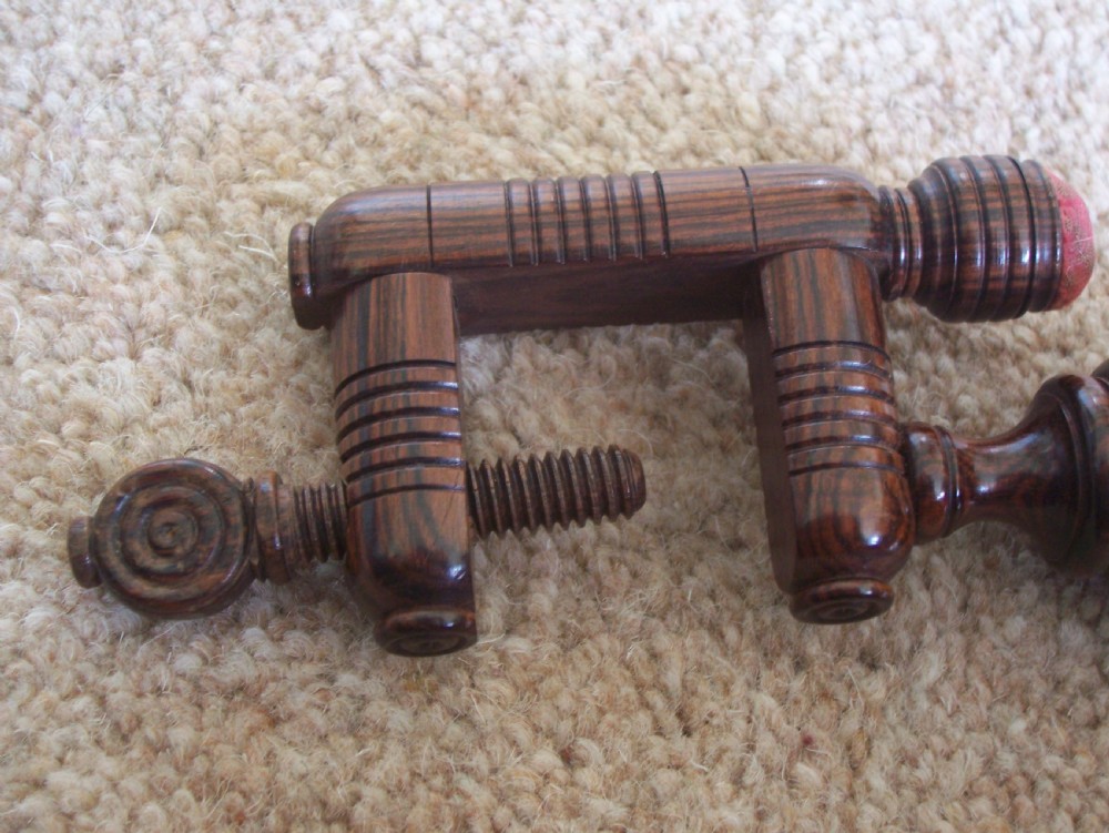 c19th Treen Rosewood double pin cushion sewing clamp View IV