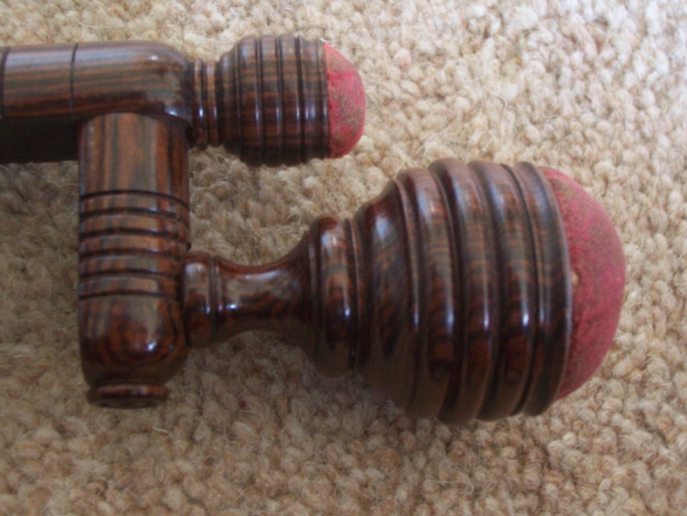 c19th Treen Rosewood double pin cushion sewing clamp View V