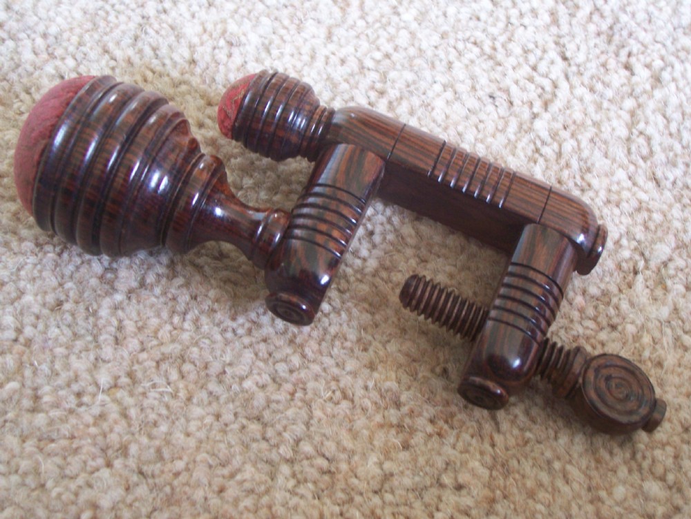 c19th Treen Rosewood double pin cushion sewing clamp View VI